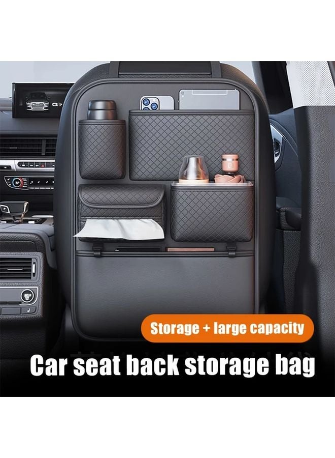 Multifunctional Car Back Storage Bag 1pc Faux Leather Hanging Pocket Anti Kick Organizer - Image 2